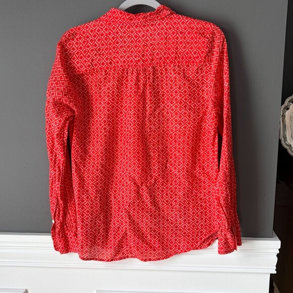 J.CREW Cerise Ikat Popover Shirt Lightweight Cotton Silk Top Orange Medium - Picture 4 of 4